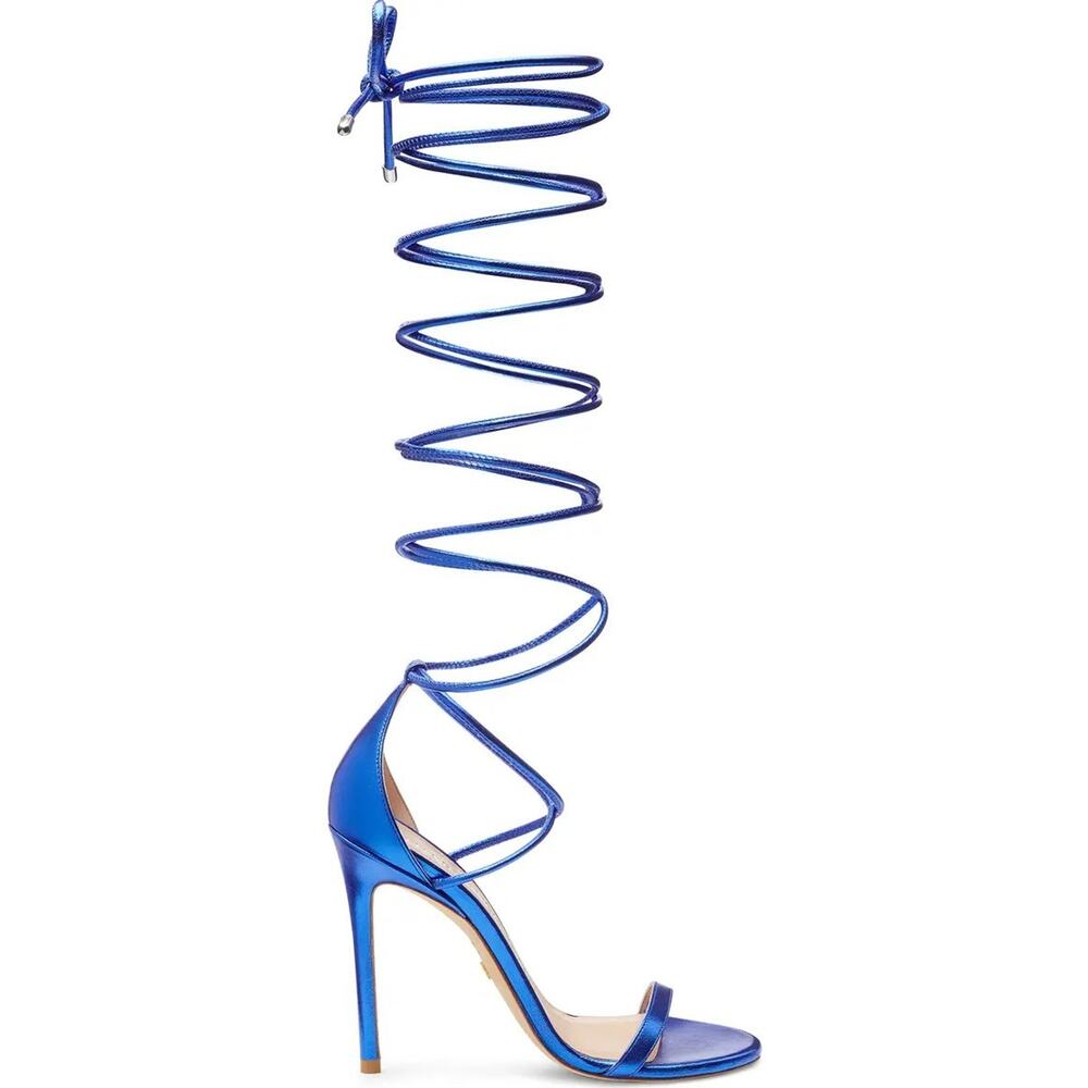 Stuart Weitzman Nudistwrap 110 Blue Metallic Leather Heel Sandal New Size 6 $525 - Picture 2 of 16